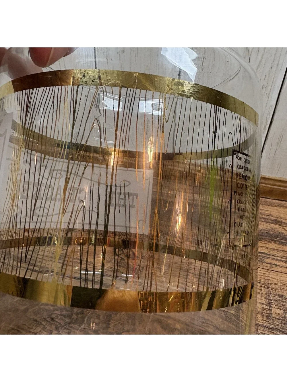 Vintage Pyrex The Cracker Barrel Glass Jar Canister Storage Container Lid Gold